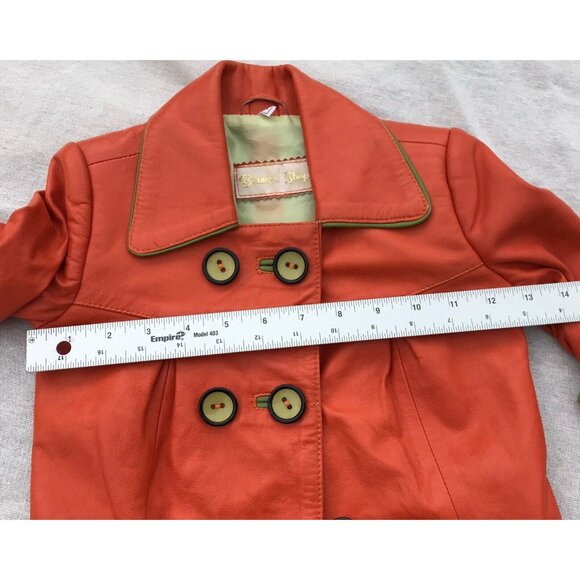 Vtg Lux Imported Turkey Bennys Orange Leather Coat Silk Lined Designer Girls 5 6 - Picture 10 of 16